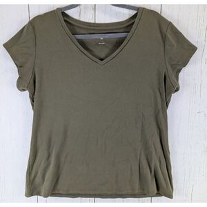 Liz Claiborne Size XXL Green Cotton V Neck Short Sleeve‎ Womens Top